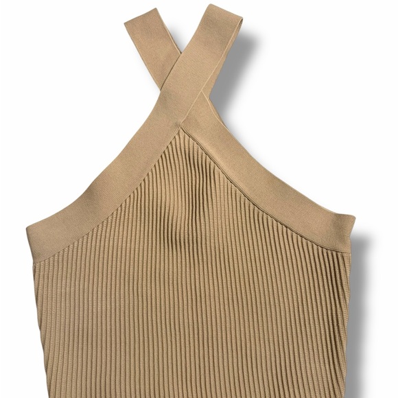 Tan Ribbed Halter Top a35 - Picture 2 of 6